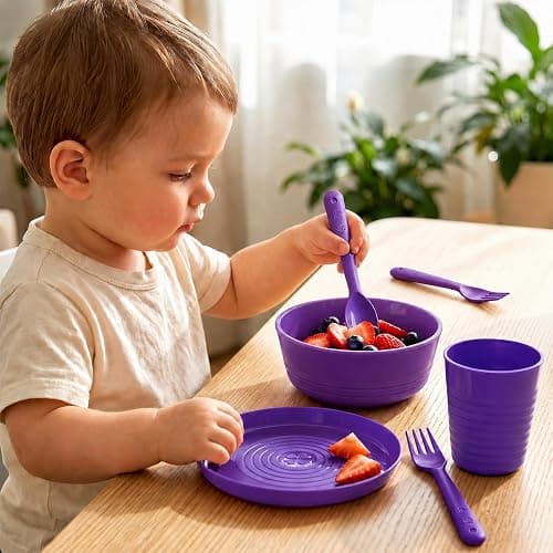 Muulaii 12 Pcs Kids Forks and Spoons, Plastic Kids Utensils Set, Purple | BPA free, Dishwasher Safe, PP Material, Brightly Colored, Easy to Grip, Sized for School Lunch Box, Fits from 2 Years Old thumbnail 2