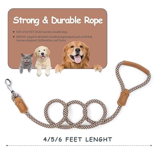 Mile High Life | Premium Leather Dog Leash | Strong Rope Leash | Leather Handle | Zinc Alloy Strong Clasp | Small Medium Large Dogs | 4/5/6 Feet(Brown, 72 Inch (Pack of 1)) thumbnail 5