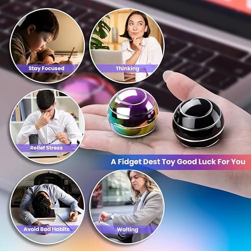 Fidget Spinner Desktop Toys - Kinetic Spinning Ball for Anxiety & ADHD Relief, Optical Illusion Fidget Toys for Adults, Kids, Parents & Friends, Ideal Gift Metal Fidgets for Office & Home thumbnail 3