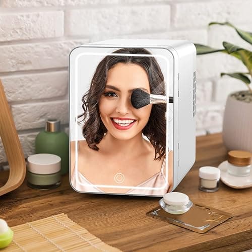 ECOWELL Skin care Fridge, Mini Fridge for Bedroom, 4L with LED Mirror for Makeup Cosmetic Beauty, portable Refrigerator for Office Dorm Car, Cooler & Warmer, AC & DC, White thumbnail 2
