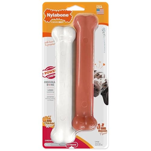 Nylabone Power Chew Original Bone Dog Toys, Chicken & Bacon Flavor, 2 Count | Large breeds, durable chew toys, discourages destructive chewing, long lasting, flavor throughout, for dogs up to 50 pounds - Image 1