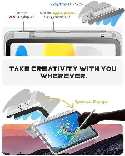 INFILAND Compatible with iPad A16 Case 11th Generation 11 Inch 2025, iPad 10th Generation Case 10.9 Inch 2022, Clear Slim Protective Cover with Apple Pencil Holder & Charging Adapter (Silver) thumbnail 4
