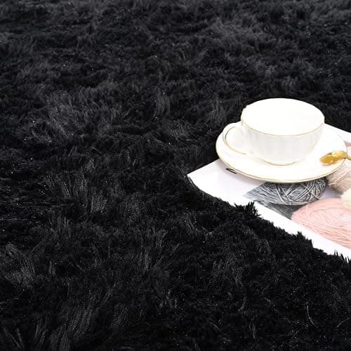 ISEAU Black Rug Super Soft Shaggy 4x6 Feet Rugs for Bedroom, Fluffy Area Rug for Living Room Floor Rug, Fuzzy and Comfy Carpet Nursery Shag Rug for Kids Boys Room Decor - 4' x 6' (Rectangular) - Black thumbnail 5