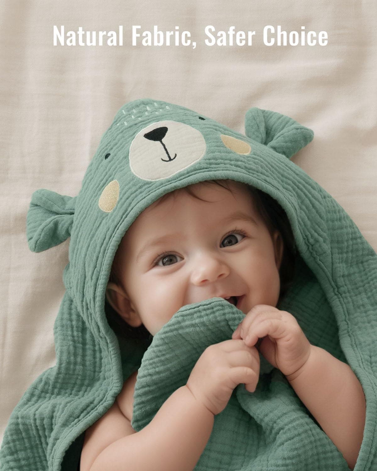 Blissful Diary Muslin Baby Hooded Towel 2 Pack, Soft & Absorbent Bath Towel for Infant, Toddler, Unisex, Baby Gift, Newborn Essentials, Bear & Duck thumbnail 3