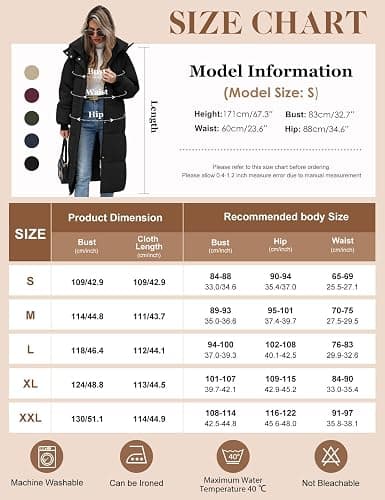 Uikue Women's Long Puffer Coat - Warm Winter Quilted Jacket Full Length Zip Up Down Coat Thickened Puffy Parka with Hood thumbnail 6