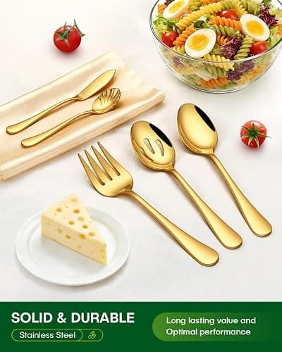 PHILIPALA 45 Piece Gold Silverware Set with Serving Utensils, Stainless Steel Flatware Set for 8 Food Grade Cutlery Utensil Set Include Knife Fork Spoon Mirror Polished Dishwasher Safe thumbnail 6