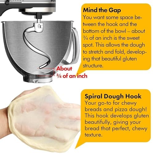 Stainless Steel Spiral Dough Hook Replacement for KitchenAid 4.5QT & 5QT Bowl Tilt-Head Stand Mixers, Rustproof & Easy Clean, Efficient Kneading for Bread, Pizza, Pasta, Cookies thumbnail 5