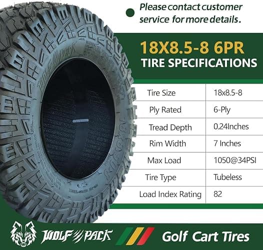 Set 4 Wolf Pack 18X8.50-8 Golf Cart Tires Tubeless Tire Multi-Terrain Tire | Superior Traction and Mud-Resistant Self-Cleaning Tread Design for Long-Lasting Performance Non-Directional thumbnail 5