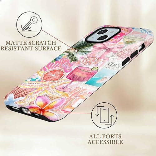 Dahimomo Summer Cute Phone Case for iPhone 14/iPhone 13 6.1", 2-in-1 Girly Aesthetic College Pink Bow Design Pattern, Camera Lens Protective Shockproof Bumper Slim Cover for Girl Women thumbnail 5