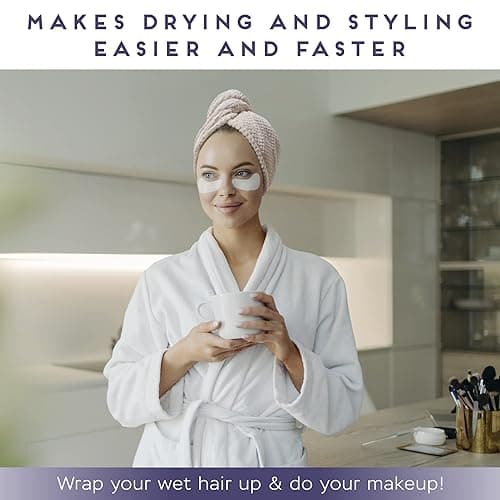 SimpleField 2 Pack Microfiber Hair Towel Wrap for Women, Anti Frizz Quick Drying Hair Turban for All Hair Style, Absorbent and Lightweight (Beige) thumbnail 3