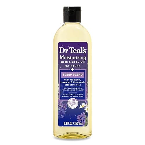 Dr Teal's Moisturizing Bath & Body Oil, Sleep Blend with Melatonin, Lavender & Chamomile Essential Oils, 8.8 fl oz. - Image 1