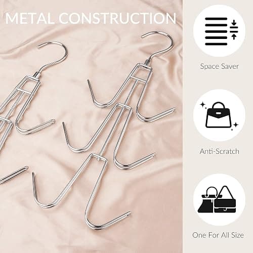 ZEDODIER Purse Organizer for Closet, 2 Pack Purse Hanger with 12 Hooks, Space Saving Handbag Organizer Bag Holder Backpack Rack Holds Multiple Purses, Metal Closet Organizers and Storage, Silver thumbnail 5