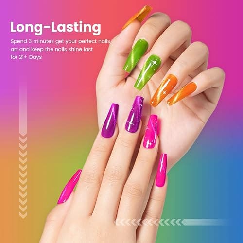 RARJSM 9D Neon Cat Eye Gel Nail Polish Set 6 Colors Velvet Silver Glitter Bright Orange Blue Red Green Rose Purple Ice Gel Polish with Magnet Stick UV LED Curing Requires Soak Off Home Salon Diy thumbnail 4