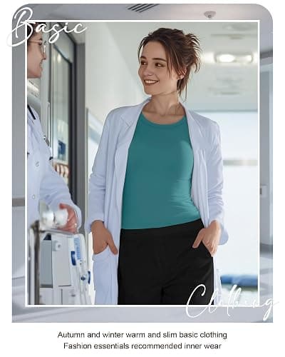Xaatren 4 Pack Women's Underscrub Shirts Long Sleeve Nurse Cotton Blend Crewneck Slim Fit Tops Soft Stretchy Basic Tee thumbnail 6