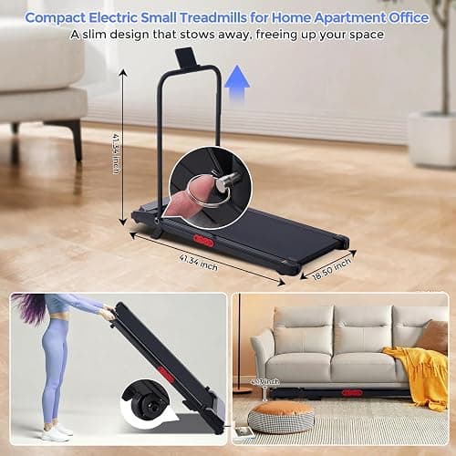 Folding Foldable Walking Pad Treadmill with Handle Bar and Adjustable Incline, 3.5HP Portable Electric Treadmills with Handles for Home Small, Home Treadmills with Incline, 0.6-7.6MPH, 350LBS thumbnail 9