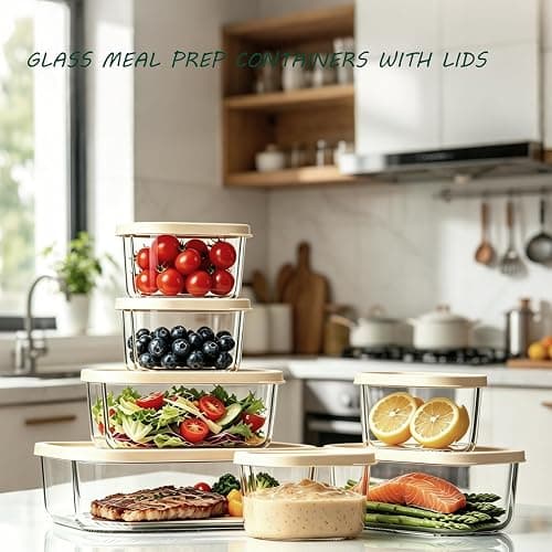 KEMETHY 7 Pack Glass Food Storage Containers with Lids,Stackable BPA Free Glass Meal Prep Containers,Glass Lunch Containers with Lids for Kitchen Storage and Organization- Baking, Microwave, Oven thumbnail 7