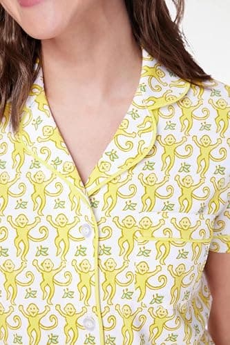 Fun Monkey Print Pajama Set for Women, Preppy Sleepwear, Roller Rabbit Style Lounge Wear thumbnail 3