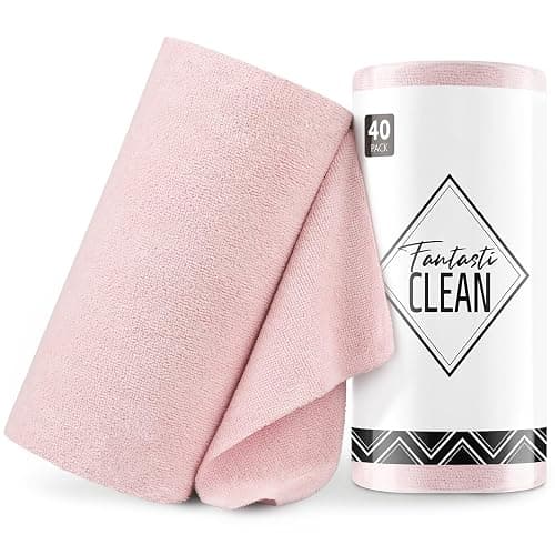 Fantasticlean Microfiber Cleaning Cloth Roll- 40 Sheets, 12" x 12" (Pink) | Super Absorbent, Lint-free, Tear-away Microfiber Towel Roll, for All-Purpose Cleaning, Reusable Alternative to Paper Towels - Image 1