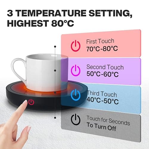 Coffee Mug Warmer, Electric Cup Warmer Smart Hot Plate Warmer Up to 80℃ for Desk,Coffee Warmers with Auto Shut Off & 3 Temperature Settings for Heating Coffee,Tea,Milk,Cocoa (Black, No Mug) thumbnail 3