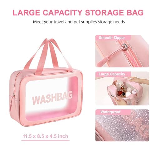 Kemodia 6PCS Pink Dog Washing Kit with Brush, Scrubber, Gloves, Towel & Bag | Dog Brush, Washing Gloves, 39.7" × 20.5" Towel, Shampoo Brush, Bath Scrubber and Big Toiletries Bag thumbnail 6