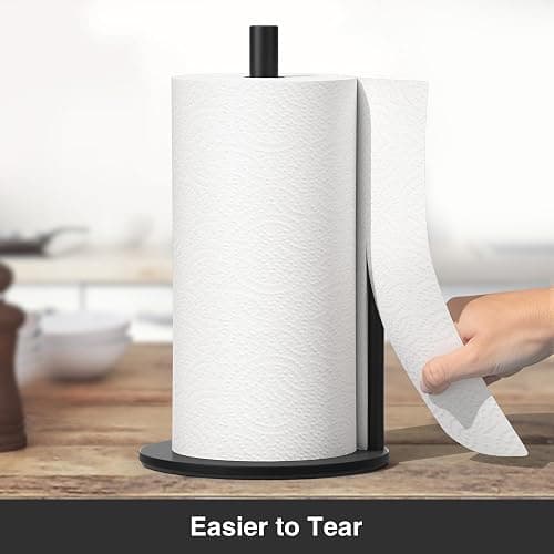 Paper Towel Holder Black, Premium Stainless Steel Kitchen Roll Dispenser, Countertop Roll Organizer with Weighted Base thumbnail 2