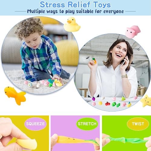 JUAUO 32 Pcs Kawaii Squishies, Mini Mochi Squishy Toys, Mix Animals Fruits Squeeze Toy, Soft Stress Relief Sensory Fidget Toys Pack for Kids Adults Birthdays Gifts Party Bag Fillers thumbnail 4