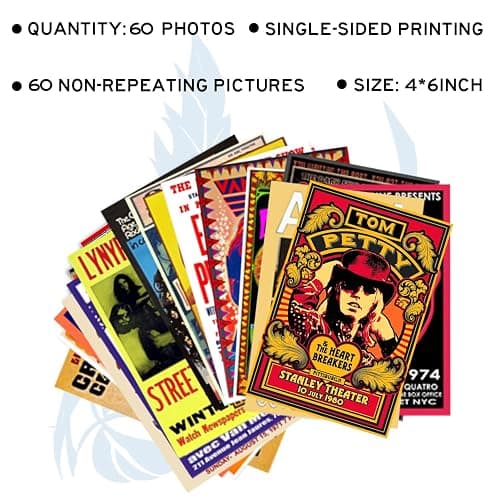 WOONKIT 60 PC Vintage Rock Band Posters, 70s 80s 90s Retro Concert Prints, Bedroom Wall Art, Album Cover Collage, 4x6 Inch (Set of 60) thumbnail 6