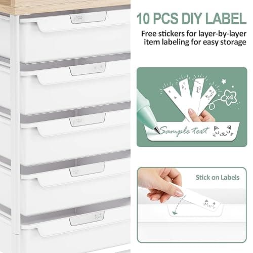 Meuble de rangement à roulettes en plastique avec 10 tiroirs, chariot à roulettes avec tiroirs, chariot de rangement pour salle de bain, cuisine, salon et chambre à coucher, Blanc thumbnail 7