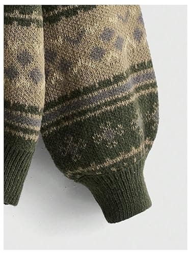MakeMeChic Women's Fall Sweaters Grandpa Vintage Striped Oversized Long Sleeve Drop Shoulder Crew Neck Brown Knit Sweater thumbnail 3