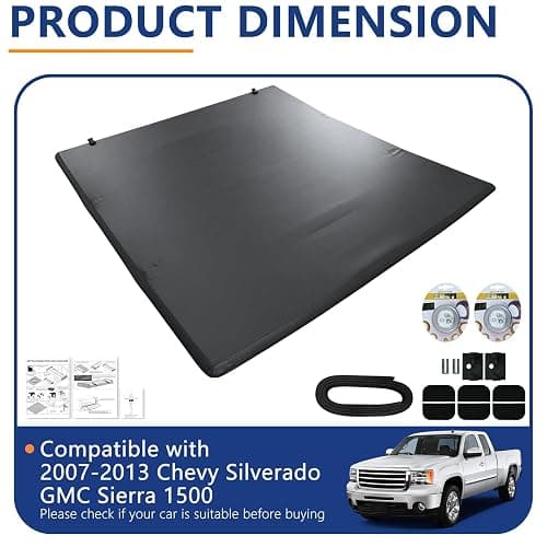 PENSUN 5.8FT Soft Tri-fold Truck Bed Tonneau Cover for 2007-2025 Chevy Silverado 1500, GMC Sierra 1500 Tonneau Cover Bed, 69.6" Bed thumbnail 3