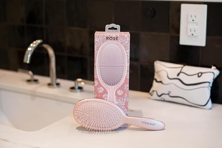 FRAMAR Glitter Hair Brush Detangler, Detangling Hairbrush For Women, Wet Hair Brush For Girls, Hair Detangler Brush, Wet Hairbrush, Hairbrushes, Girls Hairbrush Detangler, Reduces Frizz – Rosé thumbnail 6