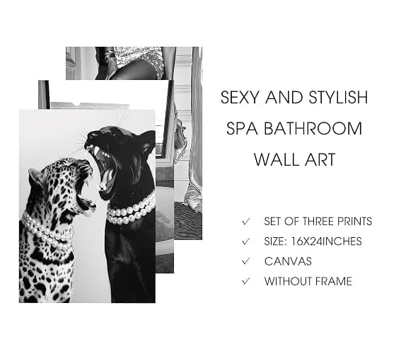 3 Pcs Fashion Leopard Print Posters Paintings Funny Woman Drinking in Bathtub Paintings Black and White Photography Beautiful Woman Print Preppy Style Wall For Bedroom Living Room 12×16 Inch Unframed thumbnail 4