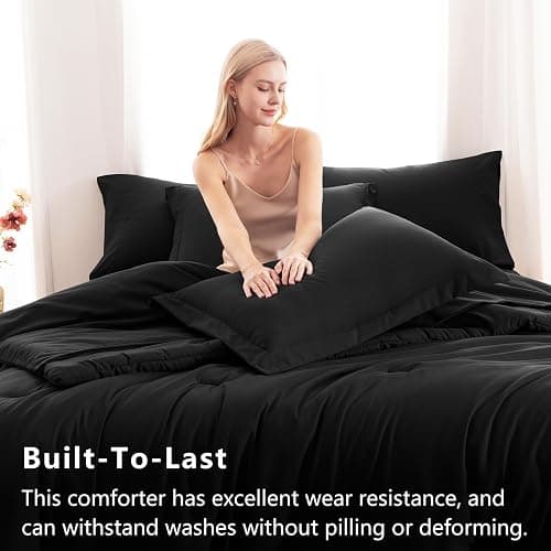 CozyLux Queen Comforter Set Black, 7 Pieces Bed in a Bag Soft Bedding Comforter Set with Sheets, All Season Boho 7PC Bed Sets with Comforter, Fitted Sheets, Flat Sheets, Pillow Shams and Pillowcases thumbnail 3