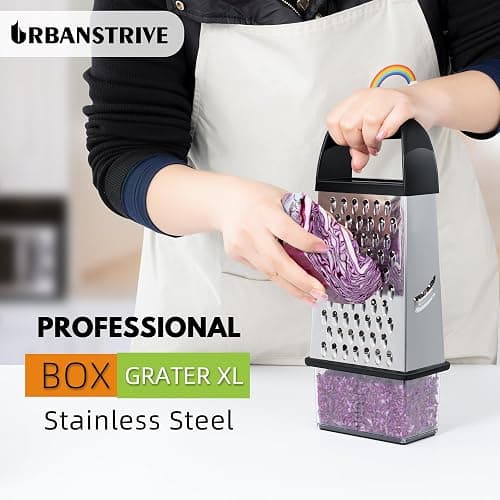 Urbanstrive Cheese Grater With Container Box Grater Stainless Steel Graters for Kitchen Cheese Shredder Parmesan Shredder Kitchen Gadgets Kitchen Tools Kitchen Gifts for Chef Dishwasher Safe Zester thumbnail 5