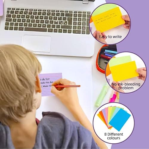 Koogel 3x5 Index Cards Ruled Line, 272 Count Colored Flash Card, Lined Notecards Ruled on Both Sides, 8 Assorted Colors, Heavyweight Note Flashcards for Studying School College Office Supplies - Multicolored thumbnail 6