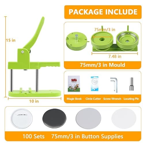 Button Maker Machine 75mm (3 in) Installation-Free, DIY Button Pin Maker Machine, Button Badge Press Machine with Free 100 Sets Button Maker Supplies & Pictures & Circle Cutter & Magic Book thumbnail 3