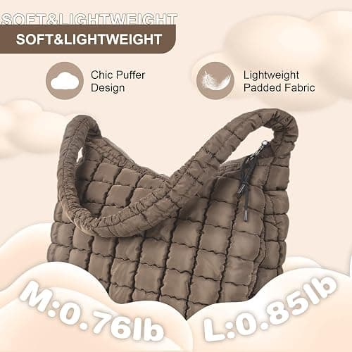 Quilted Puffer Tote Bag Purse Puffy Crossbody Shoulder Bag,Lightweight Nylon Hobo Bag Puffer Carryall Bag for Women Girl thumbnail 5