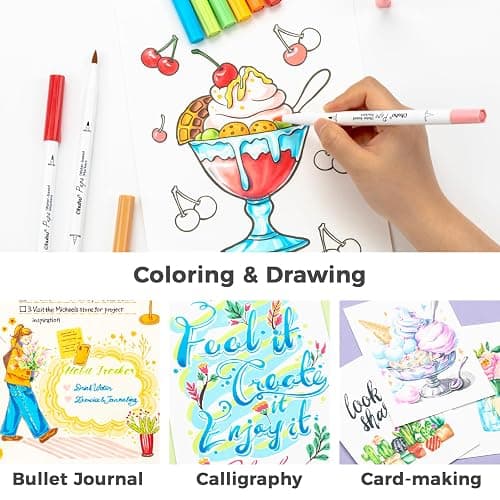 Ohuhu Marqueurs à l'Eau - Paper-Friendly, 60 Feutres à Double Pointe Pinceau/Fine - Pour Coloriage Adulte - Sans Odeur, Marqueurs Artistiques pour Coloriage Journal Croquis Calligraphie thumbnail 6