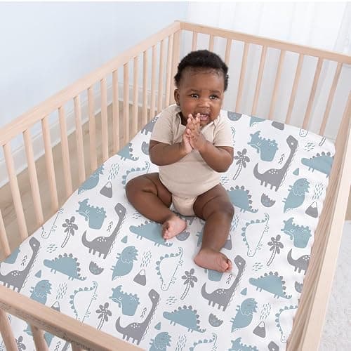 The Peanutshell 4-Pack Fitted Crib Sheet Set - Super Soft & Breathable Baby Boy Crib Sheets, Nursery Decor, Fit for Standard Mattress Cover- Dinosaur thumbnail 2