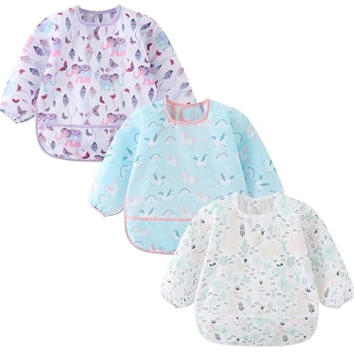 ElecMotive 3 Pack Long Sleeve Baby Bibs, Waterproof Sleeved Bib, Toddler Soft Bib for 6-30 Months - Image 1