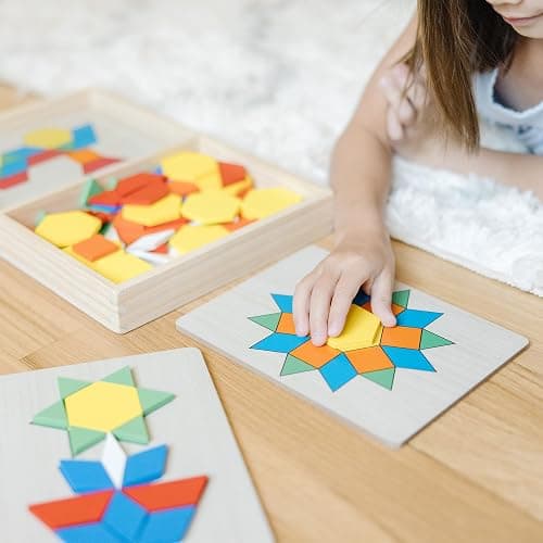 Melissa & Doug Pattern Blocks and Boards with 120 Multi-Colored Wooden Shape Tiles, 5 Double-Sided Puzzle Boards, Tangram Puzzles, Montessori Toys for Girls & Boys thumbnail 8