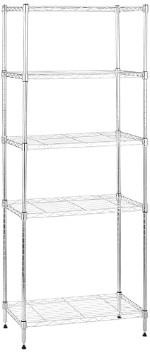 Amazon Basics Unidad de almacenamiento estrecha de 5 baldas con estantes ajustables en altura y patas niveladoras, peso máximo de 453 kg, Cromado, 34 cm x 58.9 cm x 152.5 cm (D x W x H) - Image 1