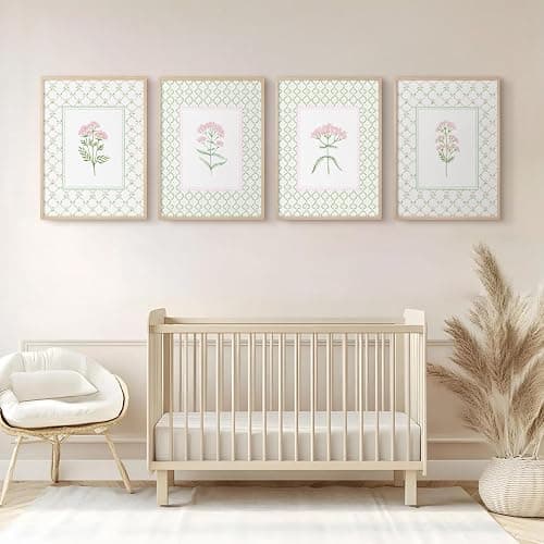 Nursery Girl Floral Wall Art Wildflower Baby Room Canvas Wall Decor Pink Green Flower Prints Poster Watercolor Pastel Botanical Picture Painting Nursery Artwork for Girls Bedroom 8x10x4 Inch Unframed thumbnail 7