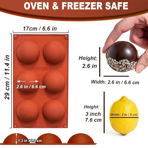 Lerykin 3 Pack Large 6-Cavity Semi Sphere Silicone Molds, Non-Stick Baking Mold for Making Standard Size Hot Chocolate Bomb, Cake, Jelly, Dome Mousse thumbnail 2