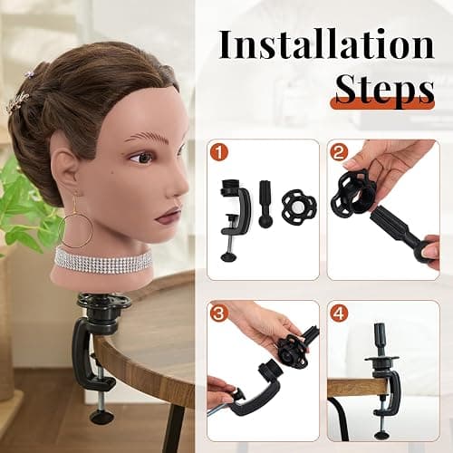 20" Mannequin Head Human Hair,100% Real Hair Mannequin Head,Cosmetology Human Hair Mannequin Doll Head for Hair Styling,Practice Braiding Styling Head with Table Clamp Suitable for Hair Extensions thumbnail 6