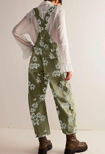 loveimgs Women Floral Print Denim Overalls Baggy Barrel Jeans Patchwork Denim Pants Y2k Straps Wide Leg Jumpsuit One Piece thumbnail 5