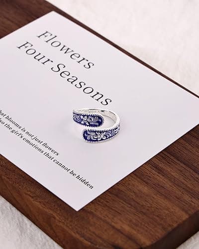 Teppdfann Vintage 14K Gold Plated and Silver Spoon Ring – Adjustable Ring with Carving Design for Women, Unique Boho Open Ring for Gift thumbnail 6