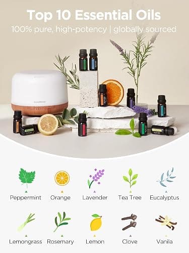 InnoGear Aromatherapy Diffuser & 10 Essential Oils Set, 500ml Essential Oil Diffuser with Remote Control Ultrasonic Cool Mist Scent Humidifier Vaporizer Auto-Off Timer for Room Office Home, Yellow thumbnail 4