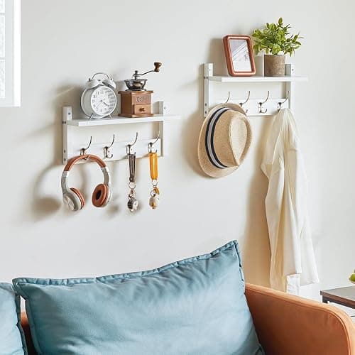YMYNY Coat Rack Shelf Wall Mounted, Coat Hooks Set of 2, Entryway Coat Hanger with 4 Double Hooks, 31.5" Wall Floating Shelf with Hat Rack, for Kitchen, Bedroom, Bathroom, White UHWS001W-2 thumbnail 8