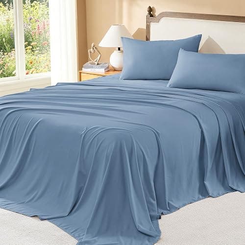 Litanika Full Comforter Set with Sheets, 7 Pieces Boho Bed in a Bag | Grey Blue Fluffy Lightweight Neutral Soft Warm Chevron Tufted Textured Bed Set thumbnail 6